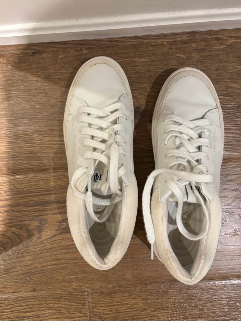 Lauren Ralph Lauren White Low-Top Lace-Up Sneakers